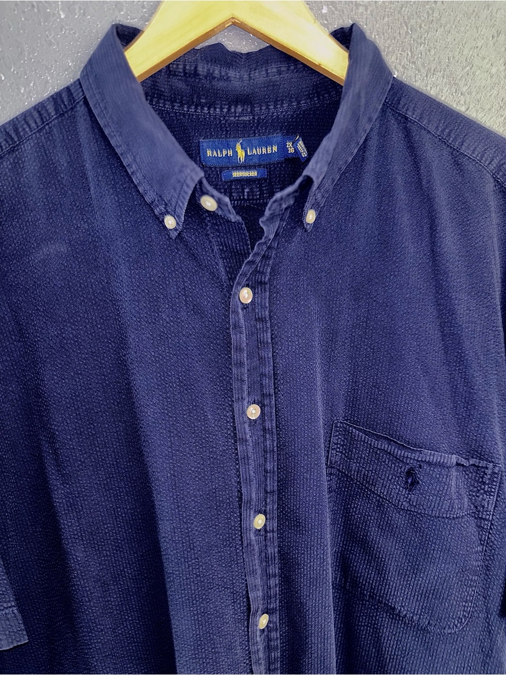 Ralph Lauren Men’s Navy Seersucker Short Sleeve Button-Down Shirt